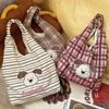 Carto Dog Plaid Stripe Women Shoulder Bags Corduroy Large Capacity College Girls Underarm Tote Bag Casual Female Vest Handbags