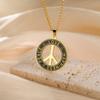 My Shape Round Peace Sign Symbol Pendant Necklace Stainless Steel Charm Choker Wax Cord Link Chain for Women Men Jewelry Gifts