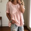 Damen-T-Shirt mit Rundhalsausschnitt, kurzen Ärmeln und Rüscheneinsatz, einfarbig, locker geschnitten, lässiges Sommertop