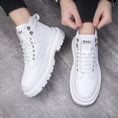 Klassische weiße High-Top-Stiefel mit dicker Sohle Koreanische GAGJ Muffin-Sohle zeigen Höhe Kurze Stiefel halten warm