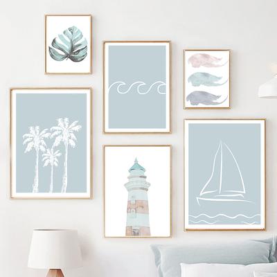 Sailboat Surfboard Monstera Palm Tree Lighthouse Posters And Prints Canvas Painting Wall Art Pictures Living Room Home Decor