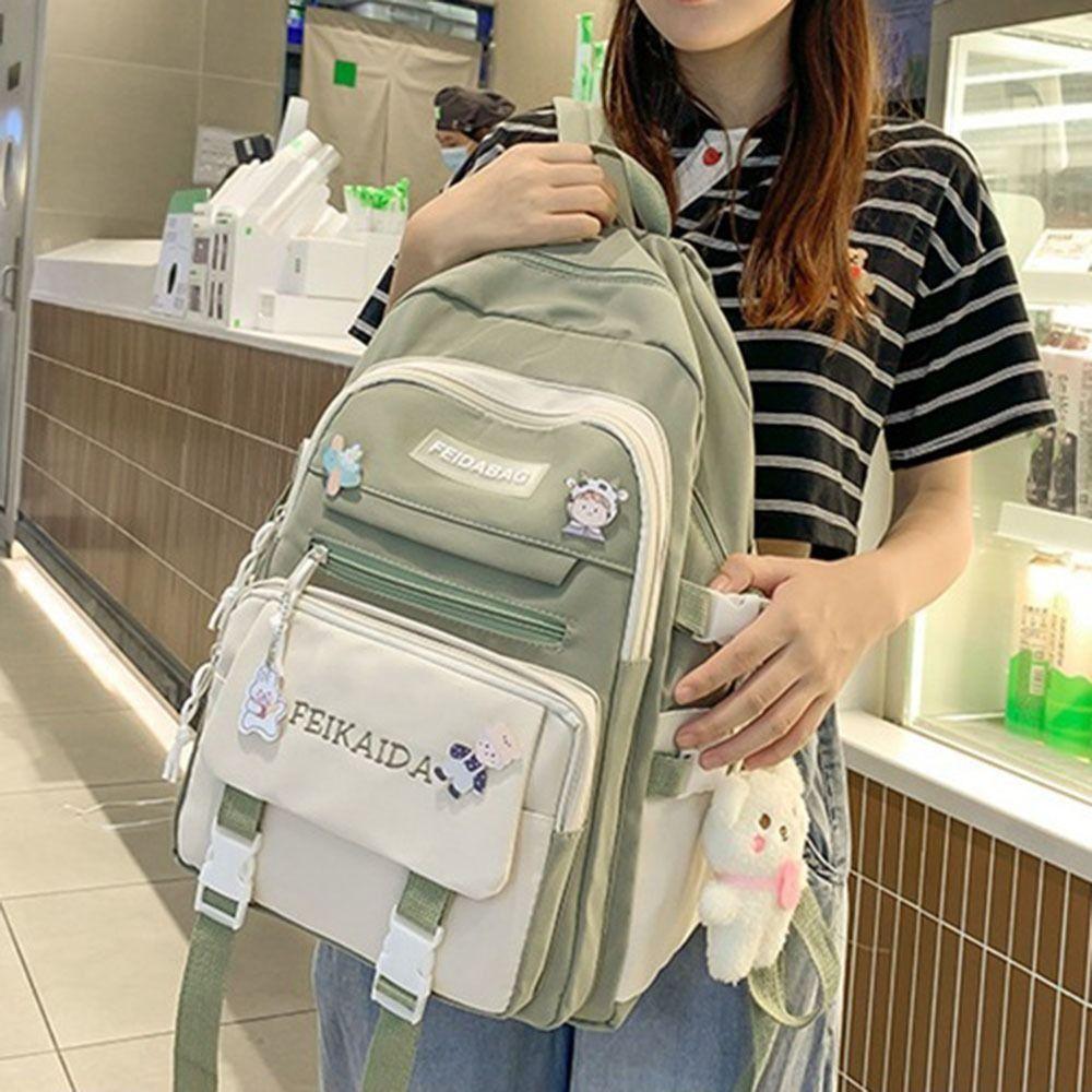 

Multi Pocket Nylon Students Backpack Simple Fashion Double Shoulder Bags Girls Boys