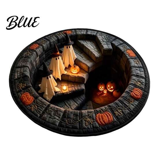 Ghost Pattern Carpet with Spooky Rug Halloween Staircase Area 3D Haunted Stair Round Theme Floor
