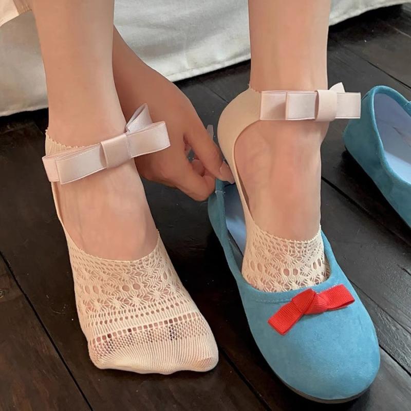Ballettstil Frau Sommer Hohlspitze Schleife Lolita Einfarbig Socken Dünn Lässig Süße Mädchen Unsichtbare Spitze Bootssocken