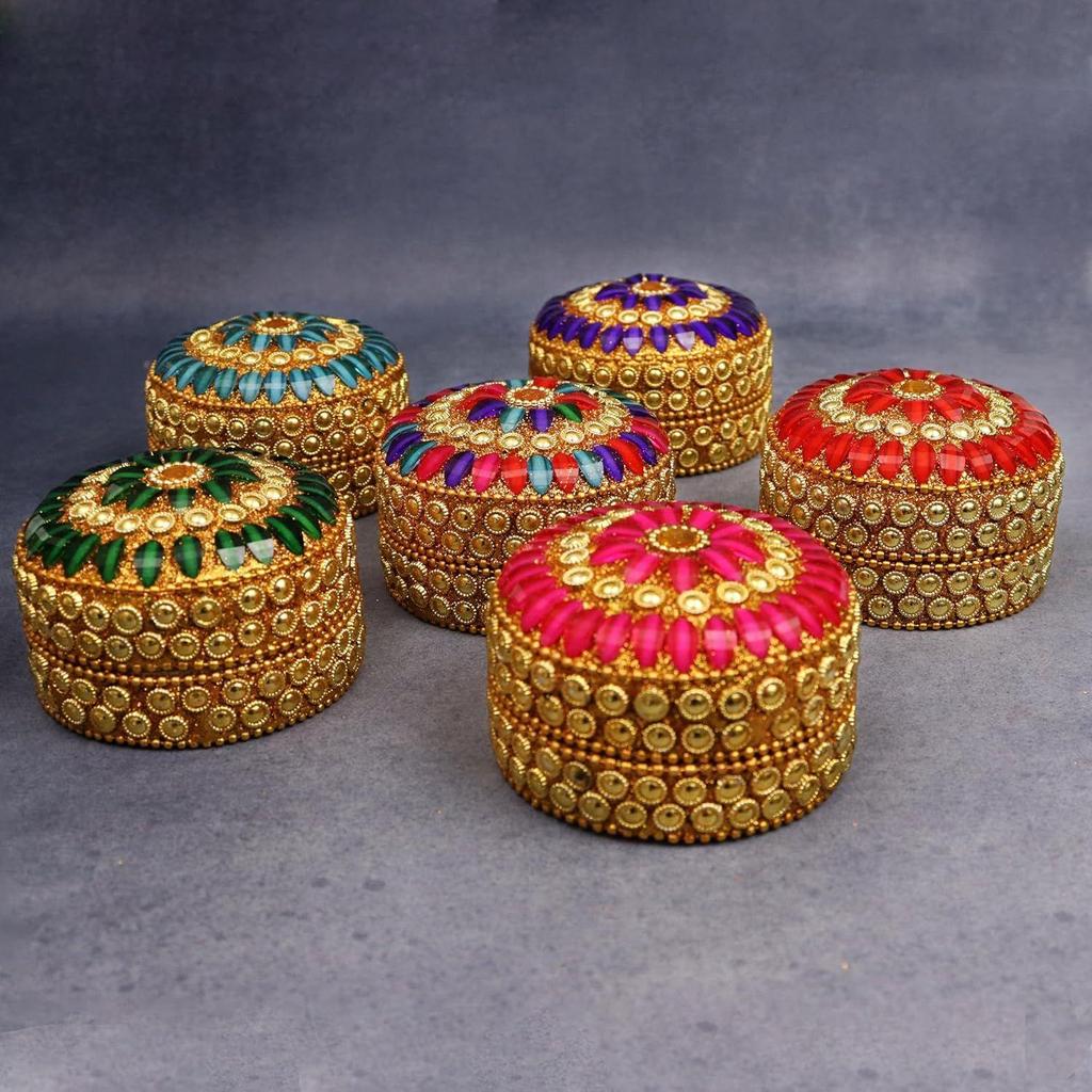 Putrika Traditional Haldi Multicolor Stone Kumkum Box|Puja Worship|Navratri Gift| Diwali Gift|
