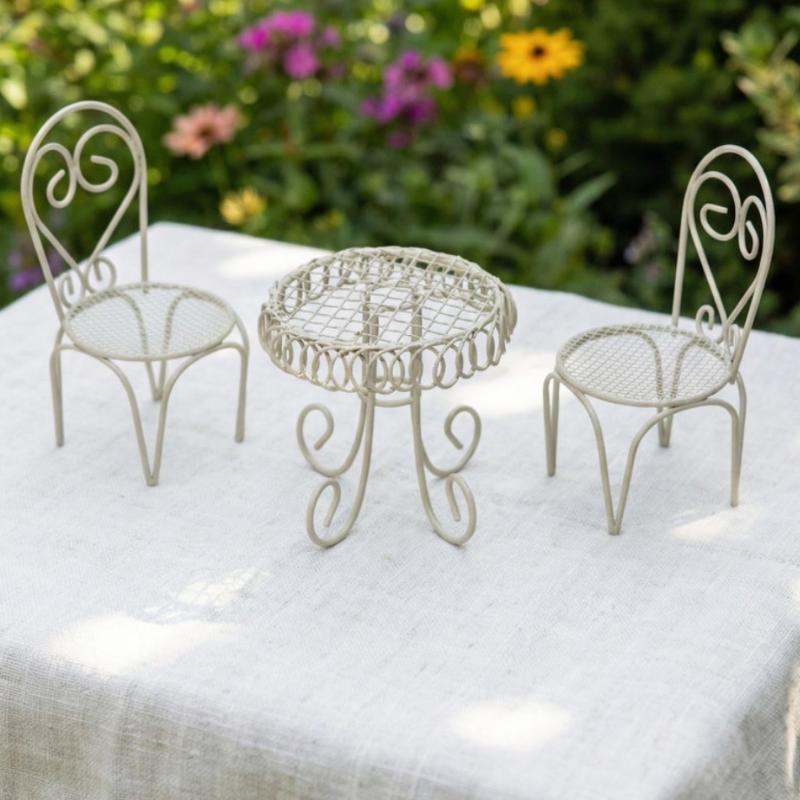 1/3Pcs Dollhouse Garden Display Ornament Prop Accessory Miniature Table Chair Model Tiny Home Decor Iron Furniture