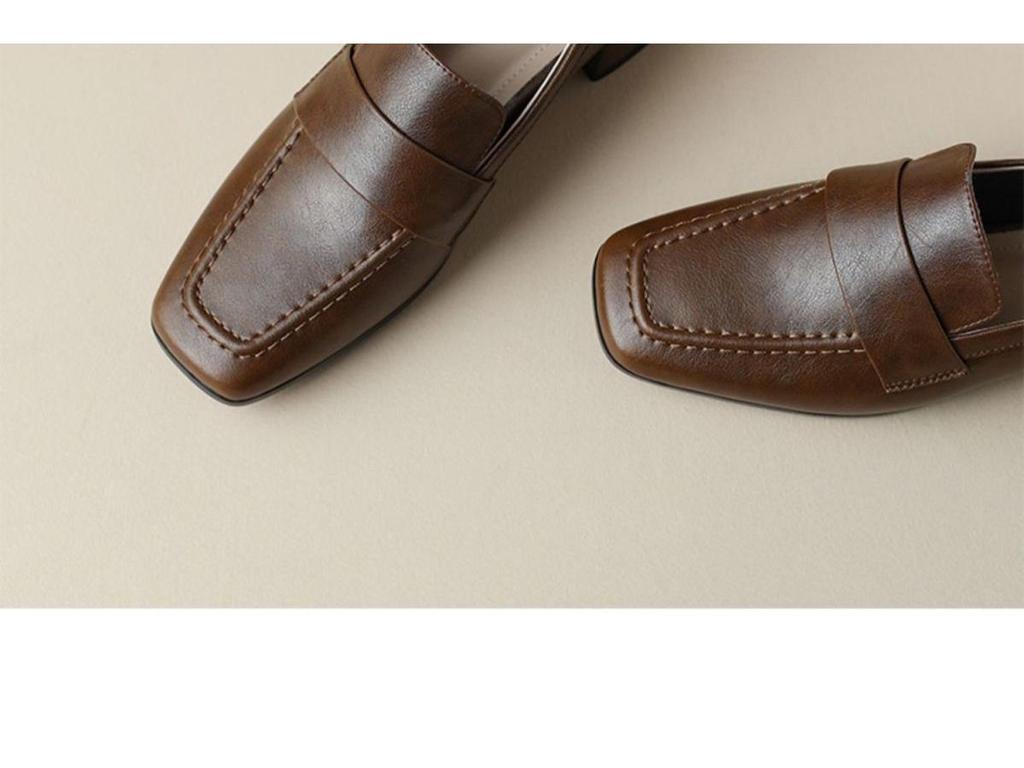 Chunky Heel Women's Mid-Heel Loafers 2025: Stylish British-Style Retro Leather Shoes for Spring & Autumn