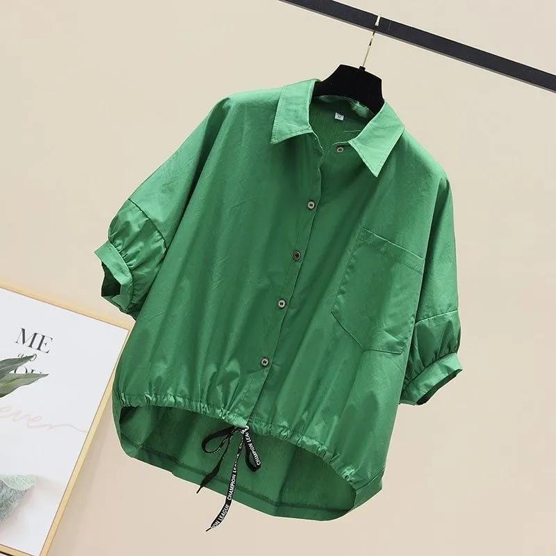 Yaz Yarasa Kol Gündelik Gömlekler Kadın Moda Bol Düz Renk Oversize Bluzlar Bağcıklı Üstler Hafif Pamuklu Bluzlar