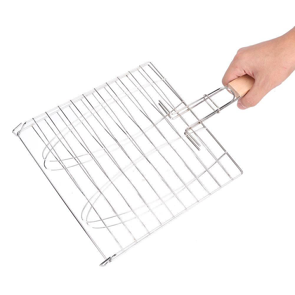 Stainless Steel Non Stick Handle BBQ Net Barbecue Mesh Fish Meat Grill Basket for BBQ Oven