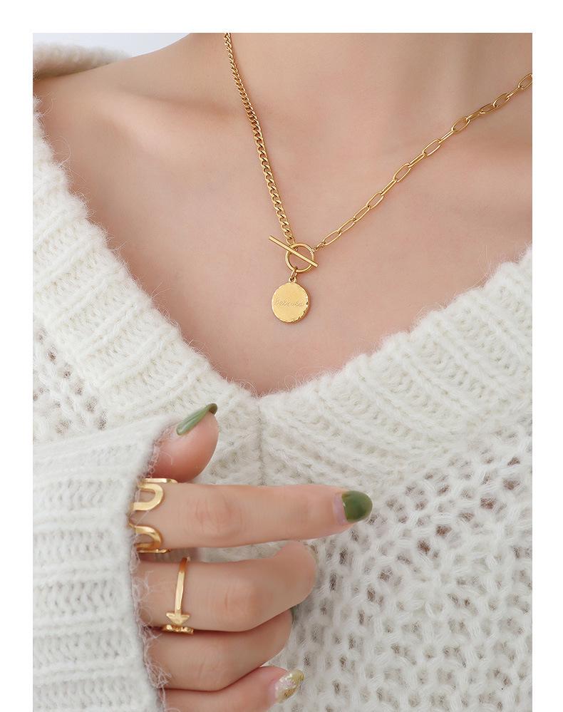 18K Gold-Plated Hip Hop OT Buckle Round Pendant Clavicle Necklace P101