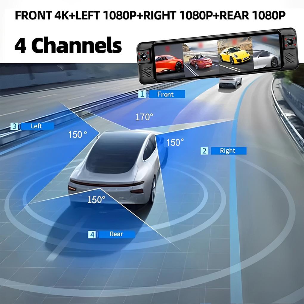 4k Car Dash Cam Touch Screen 4 Camera Dash Cam Reversing image HD Night Vision Parking Monitor Cam Support BSD/ADAS/G-Sensor