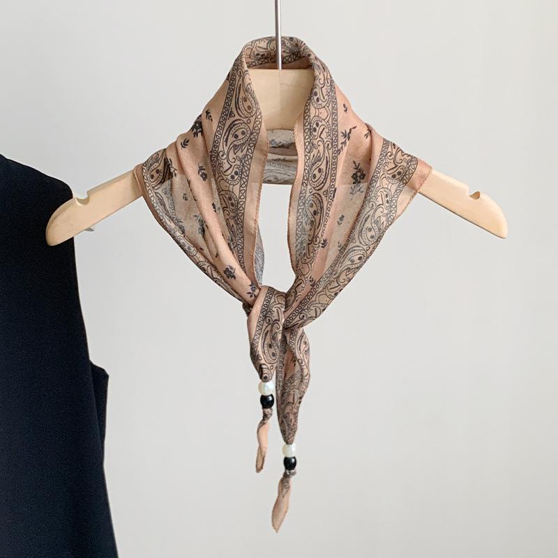 Hong Kong style retro versatile silk scarf fashion triangle scarf high sense elegant temperament accessories thin neck headscarf multi-purpose