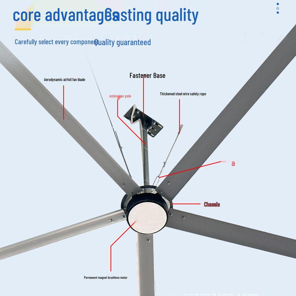 7.3m Industrial Large Ceiling Fan with Permanent Magnet Frequency Conversion for Warehouse, Mall, or Training Hall Ventilation