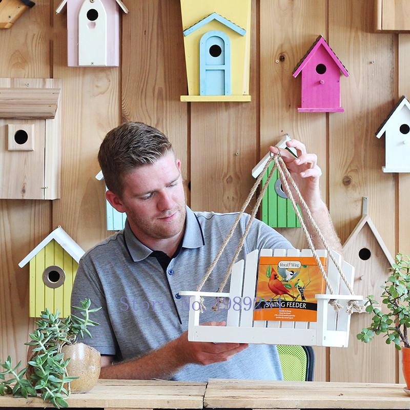 Creative Bird Feeder White Wooden Chair Garden Patio Outdoor Decoration Bird Supplies Feed Container Bird Feeding Supplies