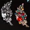 SKEDS Women Girls Fashion Classic Luxury Crystal Leaves Brooch Badges Elegant Lady Clothing Coat Rhinestone Pin Corsages