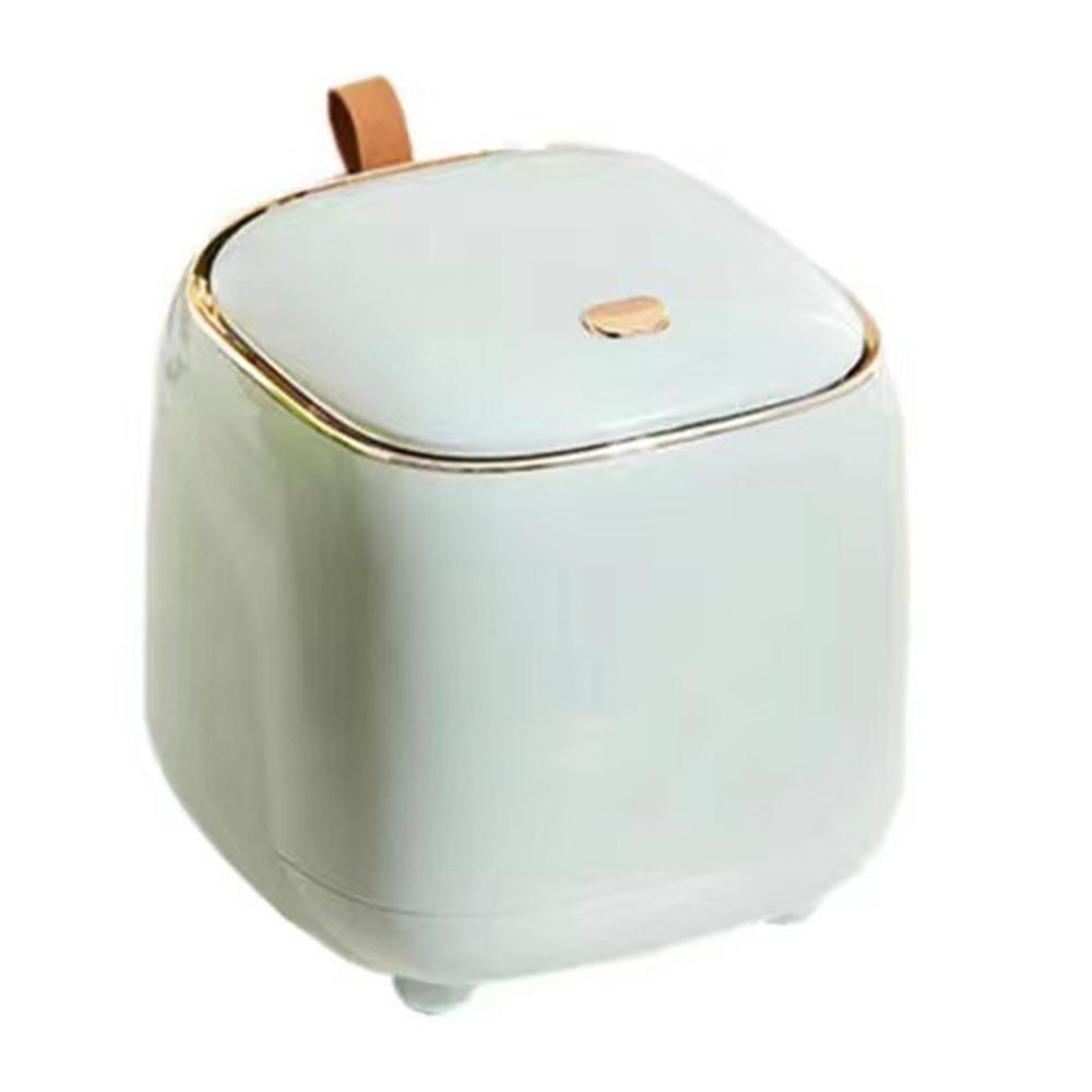 White, Green, Light Green Press Flip Lid Mini Square Desktop Trash Can Plastic Small Covered Table Paper Waste Basket