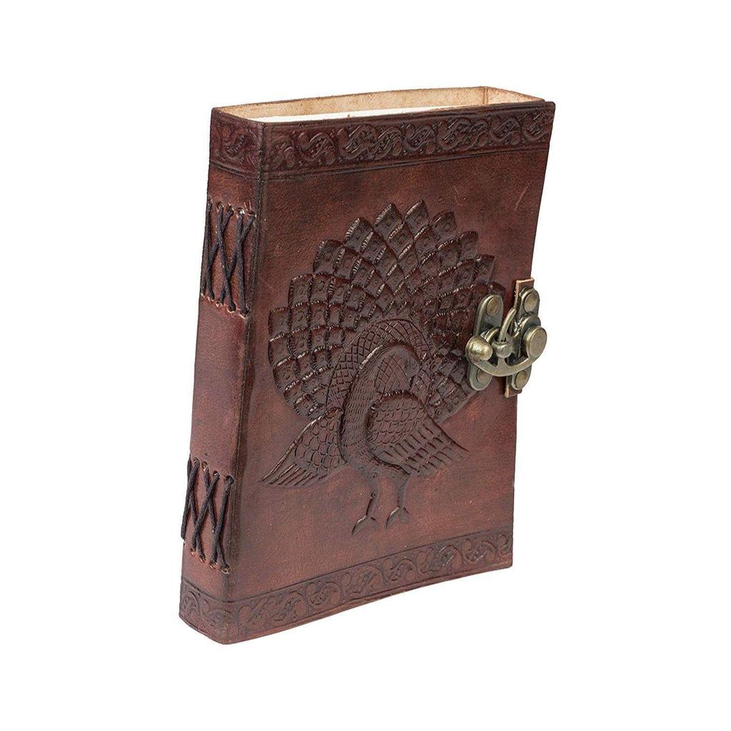 Handmade Embossed Travel Diary with Classic Style/Formate With Hook - Brown. Size 5x7 Inches.