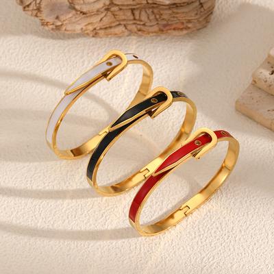 Fashionable 18K Gold Stainless Steel Bracelet Hand Polishing Horseshoe Buckle Belt Open Bangle for Women