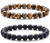 European-American Natural Stone Bracelet: 8mm Tiger Eye, White Turquoise, Agate Beads, Elastic Design