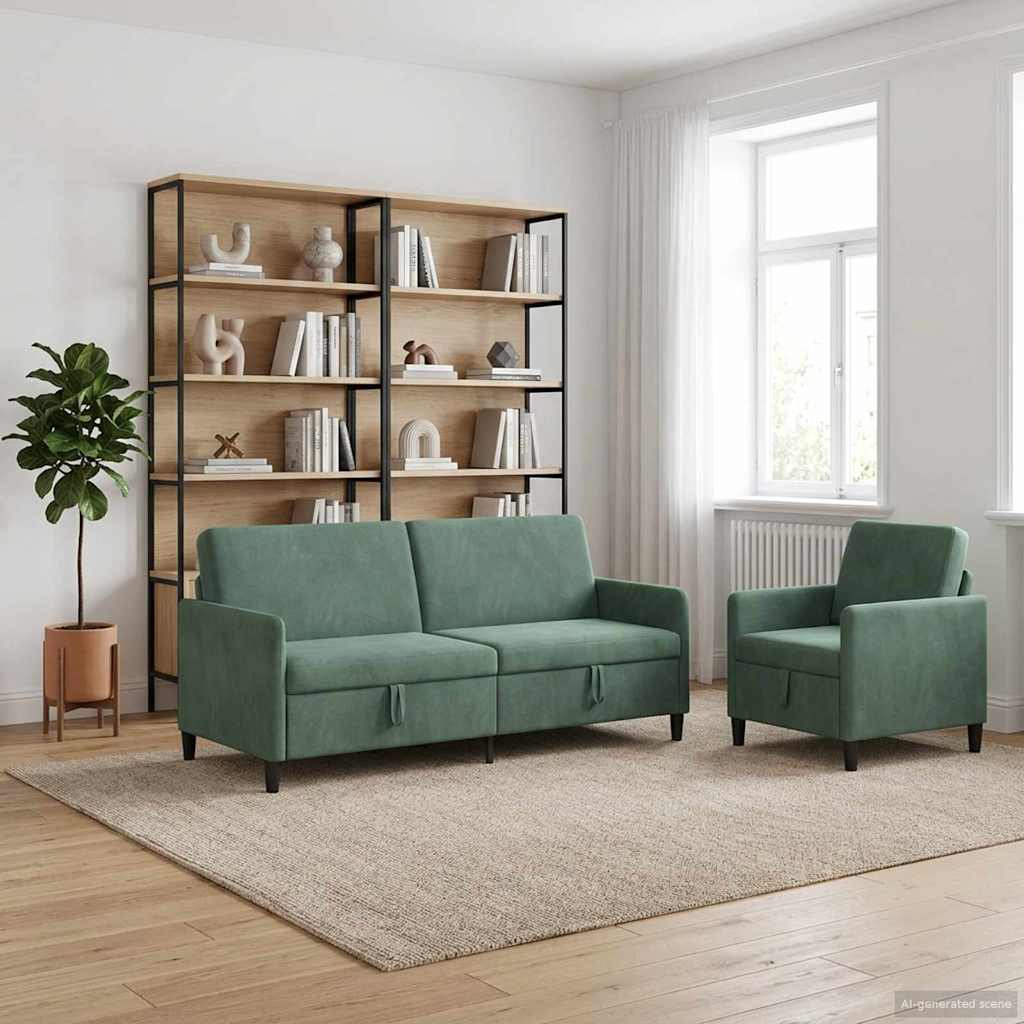 Sofa Set with Storage 2 Pcs Sea Green Polyester