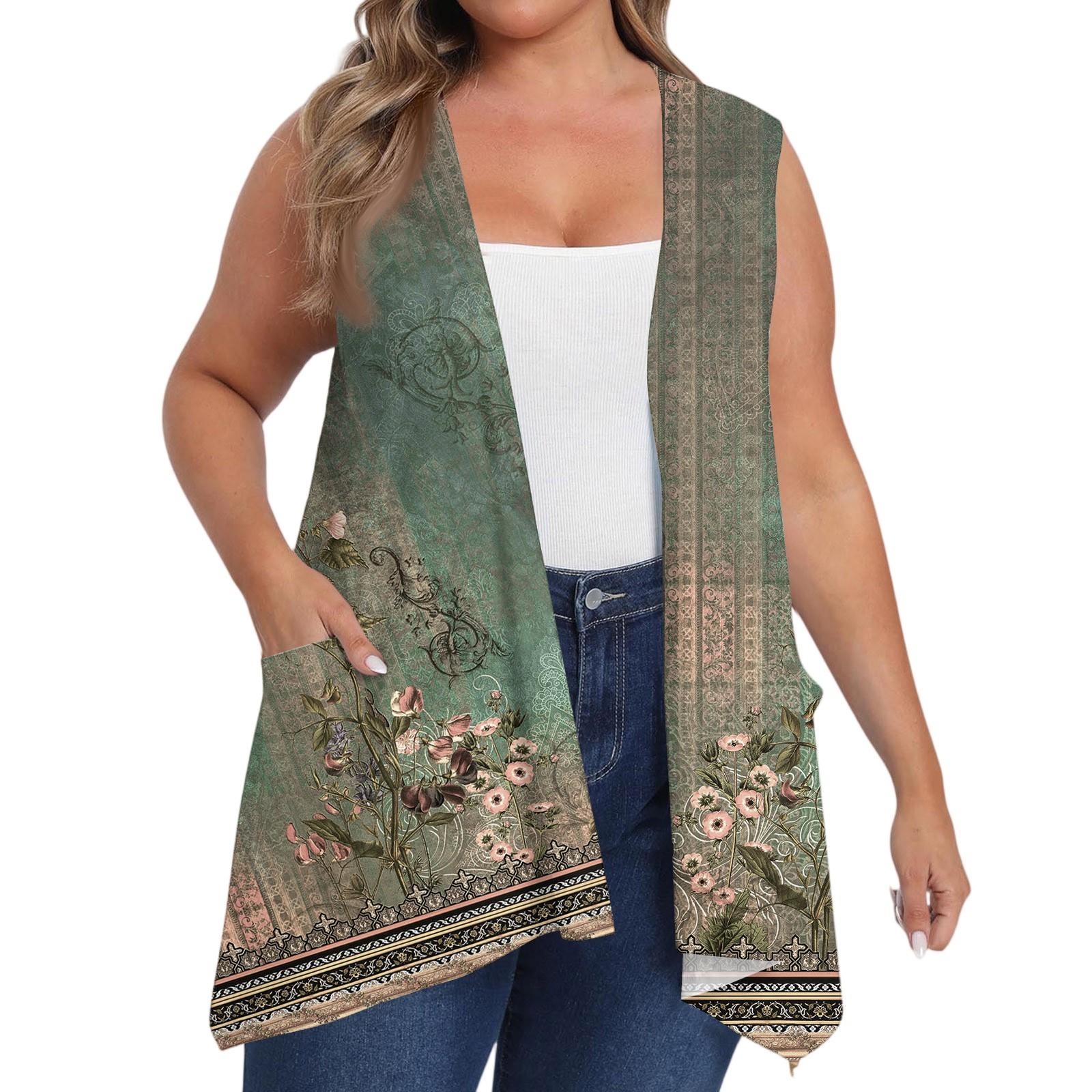 

Женский оверсайз свободный повседневный жилет без рукавов с принтом и карманом, кардиган-жакет XXXXXL