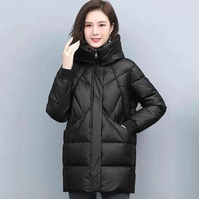 Women Casual Thick Medium To Long Hooded Coat For Women In Autumn Winter Loose Fashionable Versatile And Warm Cotton Jacket