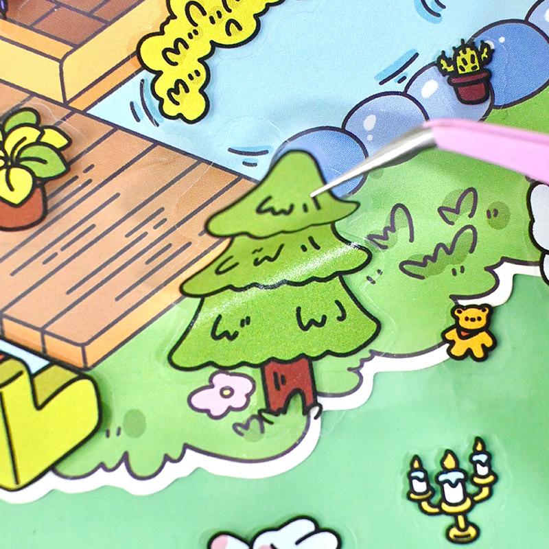 DIY 3D samolepky s motivem domu - 2 sady Roztomilý motiv - 3D roztomilá kreslená sada samolepek Vánoční dárek pro dospělé děti Uvolnění stresu