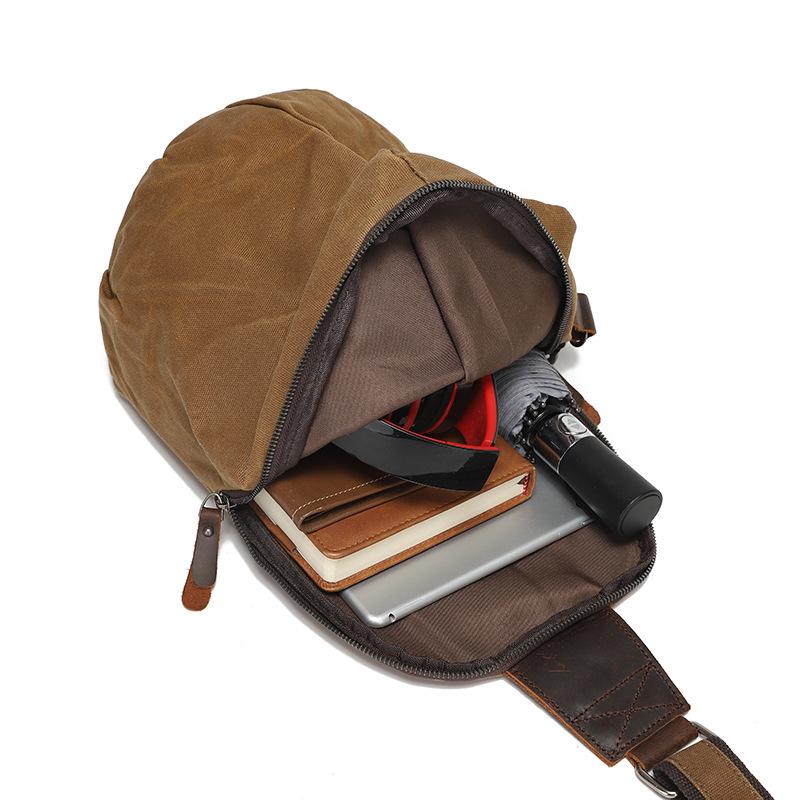 Men's Waxed Canvas and Top Layer Cowhide Travel Crossbody Bag