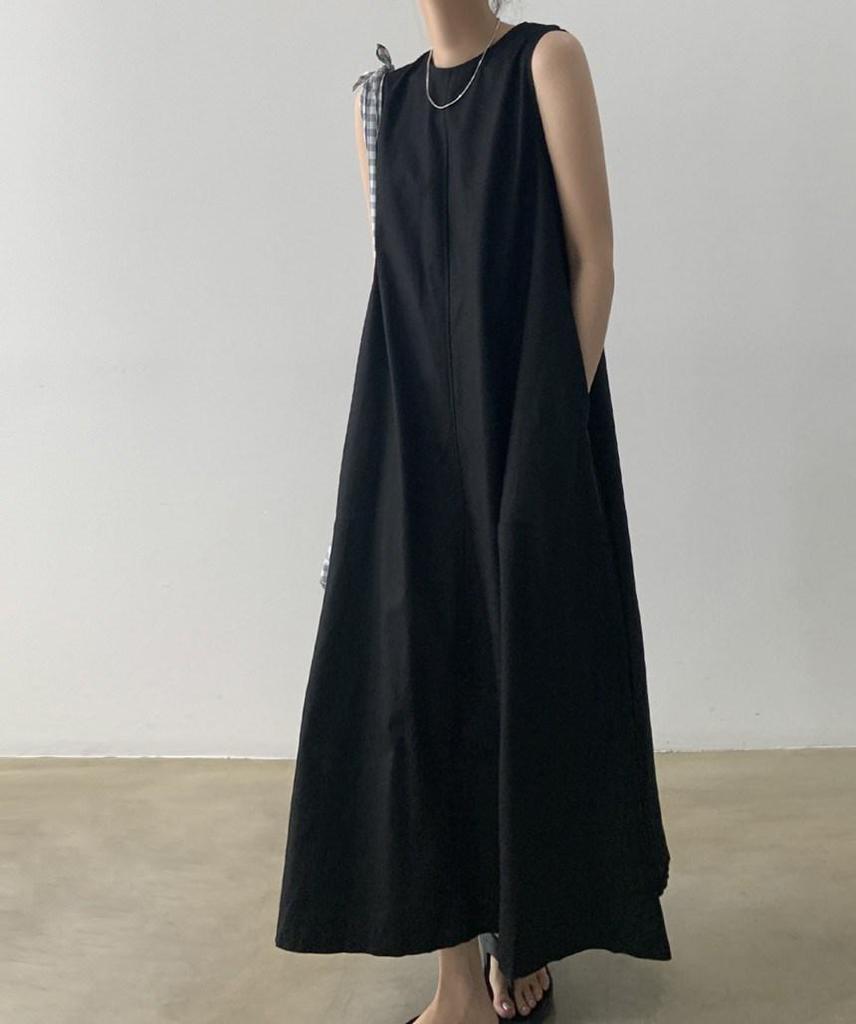 Korean Chic Pumpkin-Colored Sleeveless Cotton Linen Swing Dress