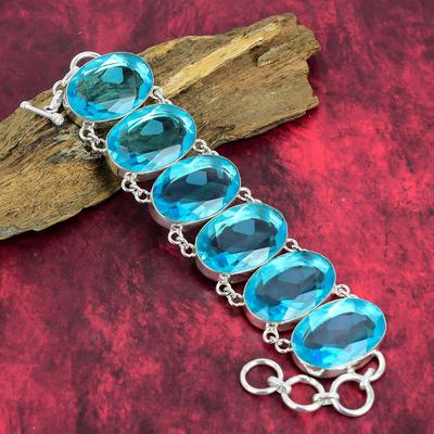 Topaz albastru elvețian bijuterii brățară lucrată manual, bijuterii din argint solid 925, brățară cu lanț din argint cu pietre prețioase, bijuterii elegante realizate manual pentru ea