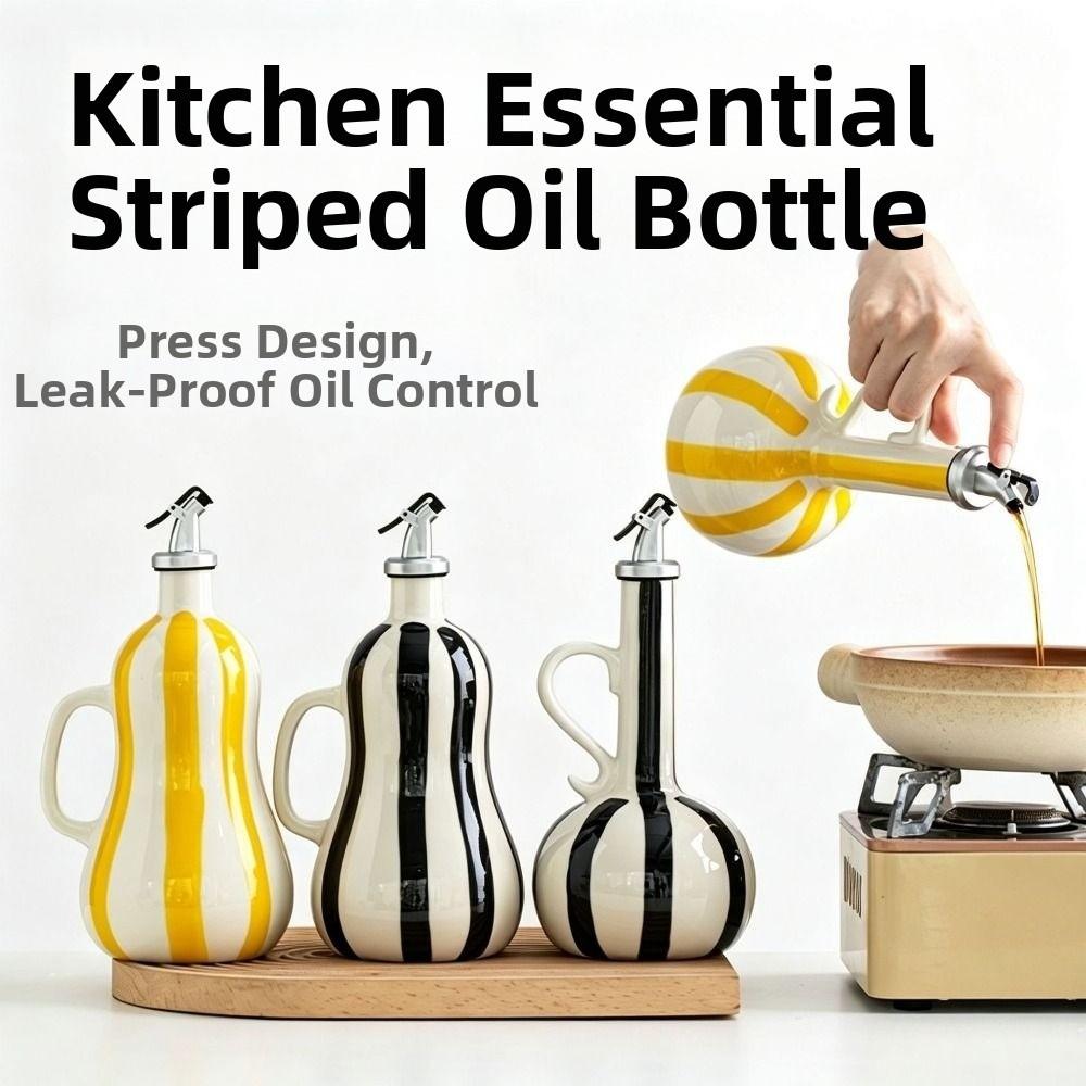 Hand-drawn Stripes Ceramic Oil Bottle Leak-Proof Olive Oil Dispenser Bottle Outdoor