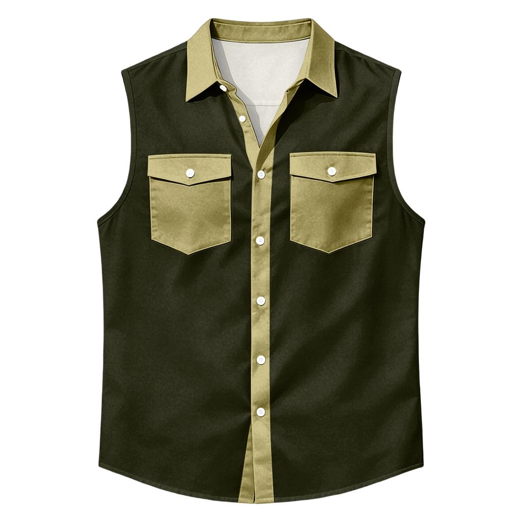 Men's Workwear Lapel Button-Down Vest Shirt - Lightweight Sleeveless Top