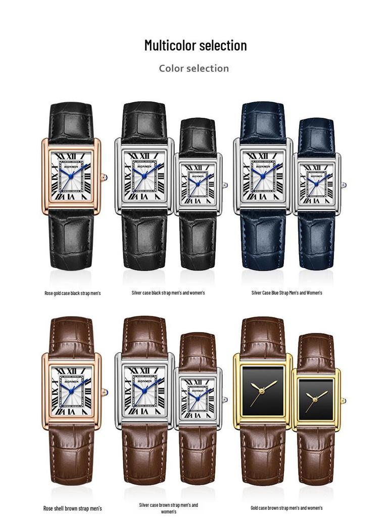 Leather Strap Square Quartz Couple Watches: Waterproof, Simple, Fashionable Design for Men and Women