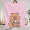 1Pc Pink Digital Printed Capybara Style Flannel Blanket Mattress Cover Blanket for Family BedsSofasOfficesOutdoor Camping