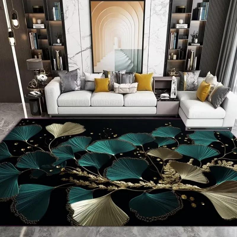 Senior Green Golden Rug Living Room Large Size Bedroom Carpet Household Decoration Non-slip Machine Washable Parlor Foot Mat