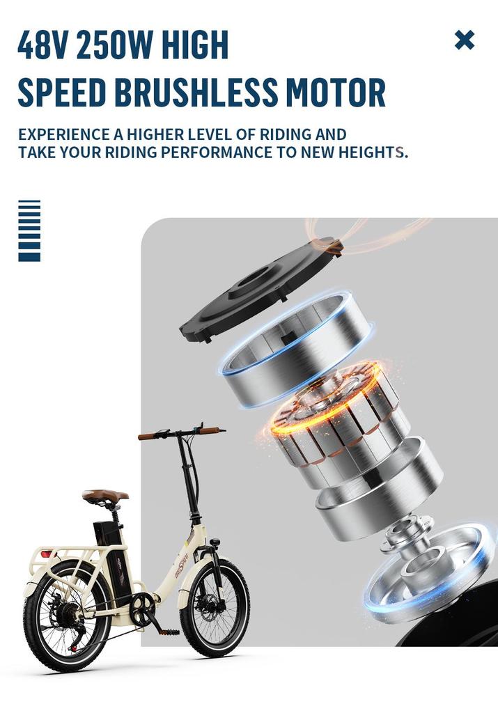 Skládací elektrokolo ONESPORT 20" 250W motor Maximální rychlost 25 km/h 48V 17AH Maximální dojezd 120 km Nosnost 150 kg OT16