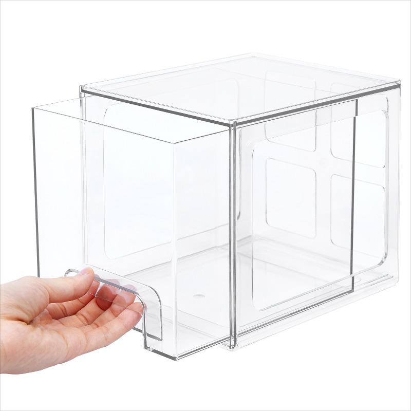 4pcs 6.6-Inch Stackable Storage Boxes Clear Plastic Drawers Suitable for Vanities Under Sinks Kitchen Cabinets Bathroom Storage