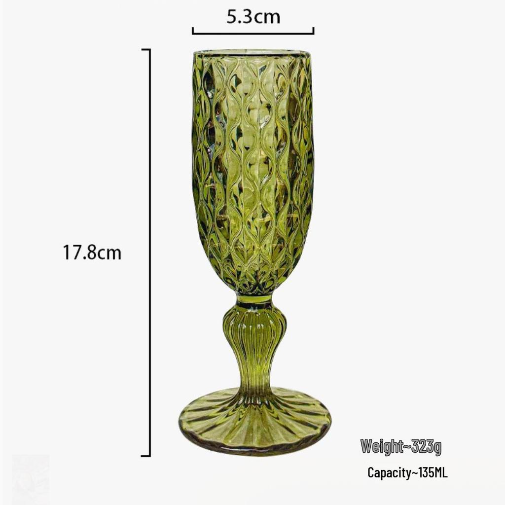 Vintage Embossed Colored Glass Goblet – Luxury Thickened Bubble Wine Glass