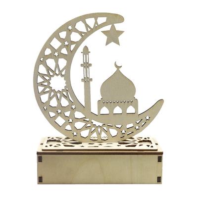 Decorações de madeira Ramadan Eid Mubarak para casa Lua LED Velas Luz