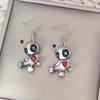1 Pair Creative Funny Voodoo Doll Red Heart Pendant Earrings, Punk Cartoon Holiday Decoration Accessories, Halloween Gift