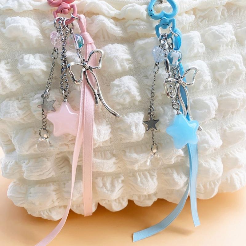Fashion Star Adorned Key Holder with Girly Bowknot Star Keychain Unique Phone Pendant Suitable for Daily Everyday Use