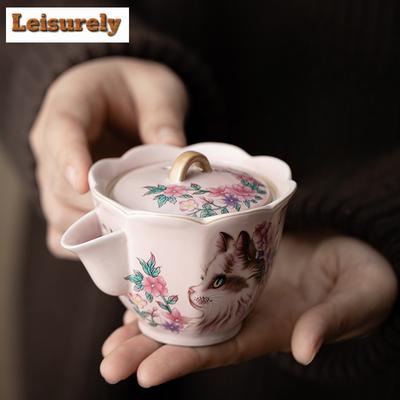 Roze Ru Kiln Bloemenkat Theepot Retro Thee-infusiekan Theemaker Ketel Met Filter Chinese Thee Cha Benodigdheden Collectie Theeservies