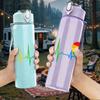 1PC Rainbow Heart Pulse Line 750ml Color Plastic Sports Water Bottle Leakproof Flip Straw Lid Suitable for Sports Office Home Use