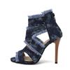 Fashion Summer New Rome Super High Heels Fish Mouth Women's Shoes Sexy Slim Heels Zipper Ankle Strap Denim Sandals Sandalias De Mujer