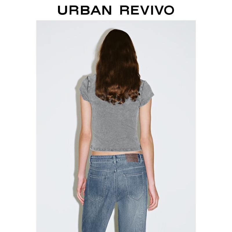 UR Women's Solid Textured Slim-Fit U-Neck T-Shirt