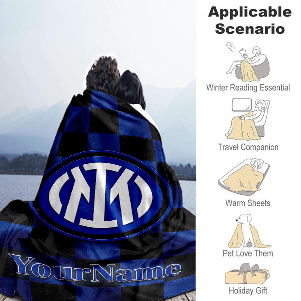 Inter Milan Customize Text Blanket Gift Personalized Blanket Soft & Cozy Versatile for Office Chair Office Picnics Home Decor for All Occasions