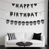 Halloween Birthday Party Decorations - Black Glitter Happy Birthday Banner with Black Heart Skull Garland