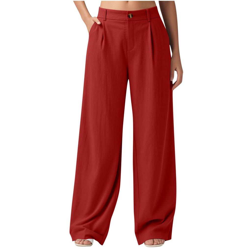 Women's Fashion Solid Color Casual Trousers Wide Leg Pants Loose Cotton And Linen Trousers