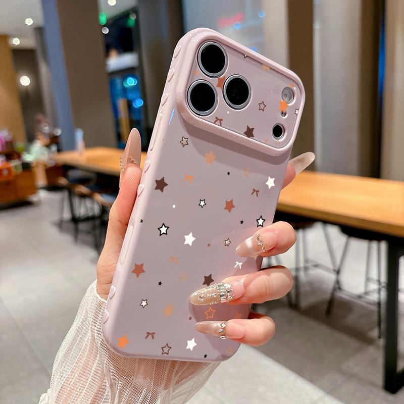 Creative Coffee Orange White Star Soft Heart Relief Side Phone Case For iPhone 17 16 15 14 13 12 11 Pro Max 14 Plus Cover