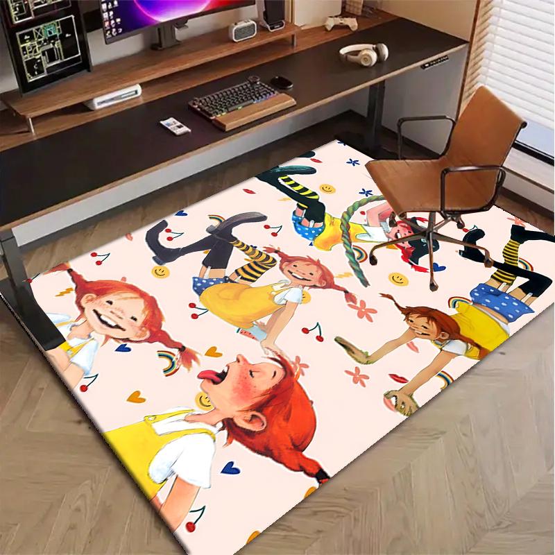 Pippi Langstrumpf Polyester Teppich, Weiche Indoor Matte für Bürostuhl, Wohnzimmer, Schreibtisch - Dekoratives Home Office Teppich Design